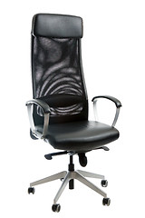 Image showing Black leather easy chair