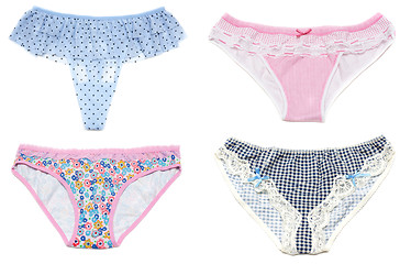 Image showing Collage feminine panties with pattern on white background