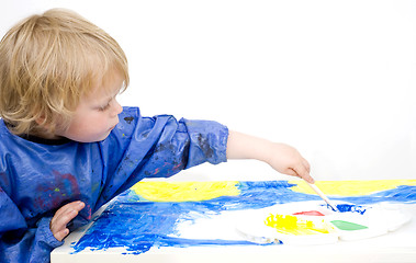 Image showing Painting with blue poster paint