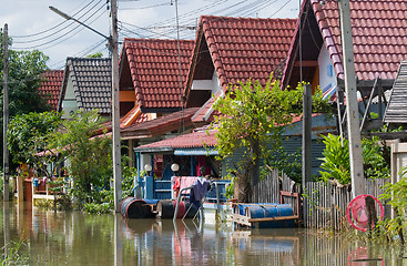 Image showing Flooded village road in Thailand