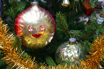 Image showing old christmas decorations on fir