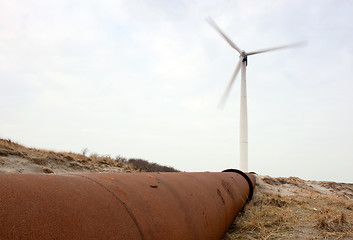 Image showing Wind Turbine and pipeline