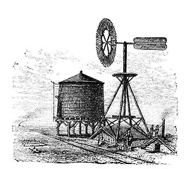 Image showing Water tank and windmill