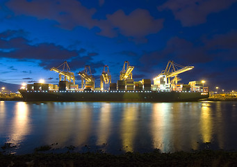 Image showing Unloading of a container ship