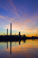 Image showing Oil Refinery at sunset