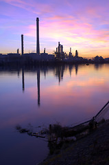 Image showing Oil Refinery Sunset