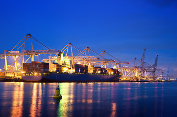 Image showing Container terminal at night