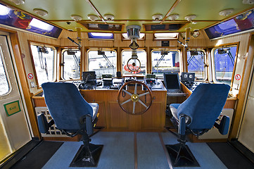 Image showing The wheelhouse of a fire boat