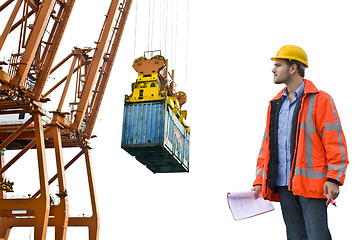 Image showing Customs Control inspecting at a commercial harbor