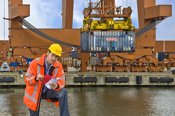 Image showing Customs Control at work in a commercial harbor