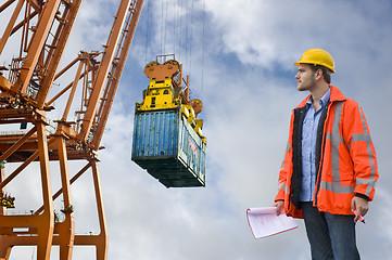 Image showing Customs Control inspecting at a commercial harbor