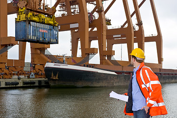 Image showing Customs Control at an industrial Harbor