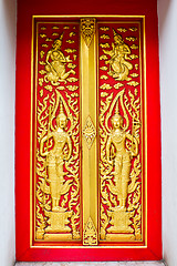 Image showing Traditional thai style door of Buddhist church 