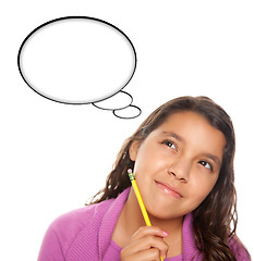 Image showing Hispanic Teen Aged Girl with Pencil and Blank Thought Bubble