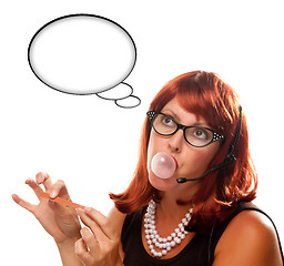 Image showing Red Haired Retro Receptionist with Blank Thought Bubble