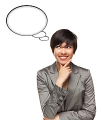 Image showing Beautiful Multiethnic Woman with Blank Thought Bubbles and Clipp