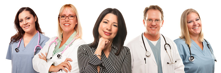 Image showing Hispanic Woman with Male and Female Doctors or Nurses