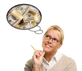 Image showing Woman with Thought Bubbles Lots of Money