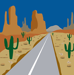 Image showing Car road amongst cactus and sand