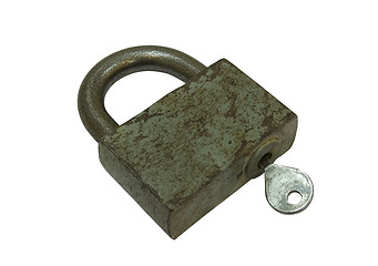 Image showing Old padlock with key