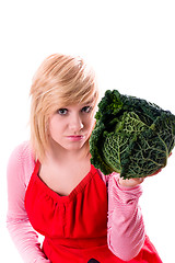 Image showing woman with fresh savoy cabbage 