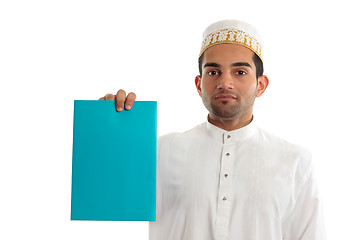 Image showing Ethnic businessman with brochure or advertisement