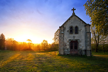 Image showing Chapel and sunset