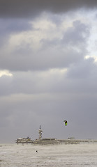 Image showing Kite surfing on a stormy day