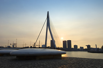 Image showing Erasmus bridge at sunset