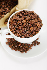 Image showing White cup and saucer with coffee crop