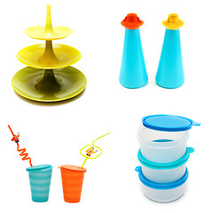 Image showing Collage from plastic dishes