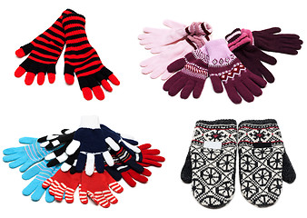 Image showing Collage from knitted mittens and gloves