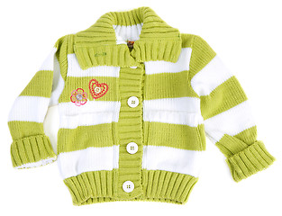 Image showing Baby sweater striped with green strip