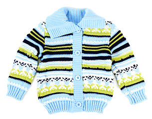 Image showing Baby sweater striped with blue strip