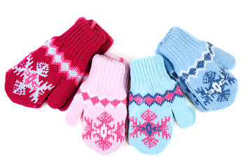 Image showing Baby knitted mittens with pattern