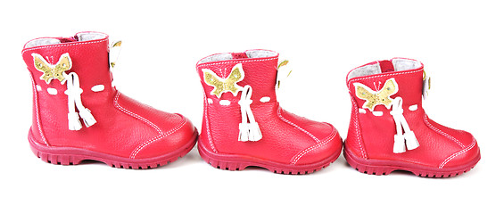 Image showing Red leather baby boots