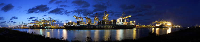 Image showing Container harbor during twilight