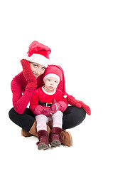 Image showing Santa mother and daughter in studio