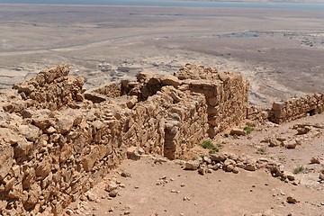 Image showing Ruined wall of ancient fortress  in the desert