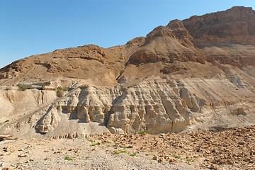 Image showing Scenic striped mountain in stone desert 