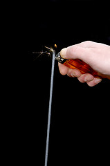 Image showing Hand lighting a magnesium sparkle stick