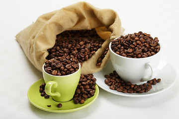 Image showing Coffee beans in dishware