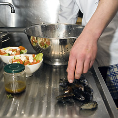 Image showing Selecting mussels