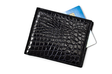 Image showing Black wallet with Credit card isolated on white 