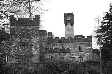 Image showing Ruthin Castle black and white