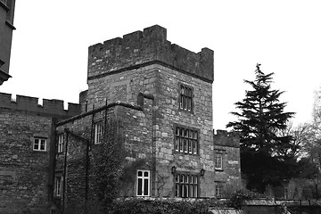 Image showing Ruthin Castle black and white