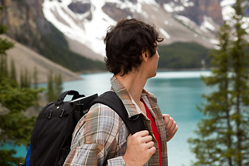 Image showing Man Looking at Mountain Lanscape