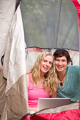 Image showing Camping Couple with Laptop