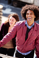 Image showing Smiling Hipster Male on Stairs