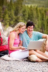 Image showing Laptop Outdoor Couple Camping